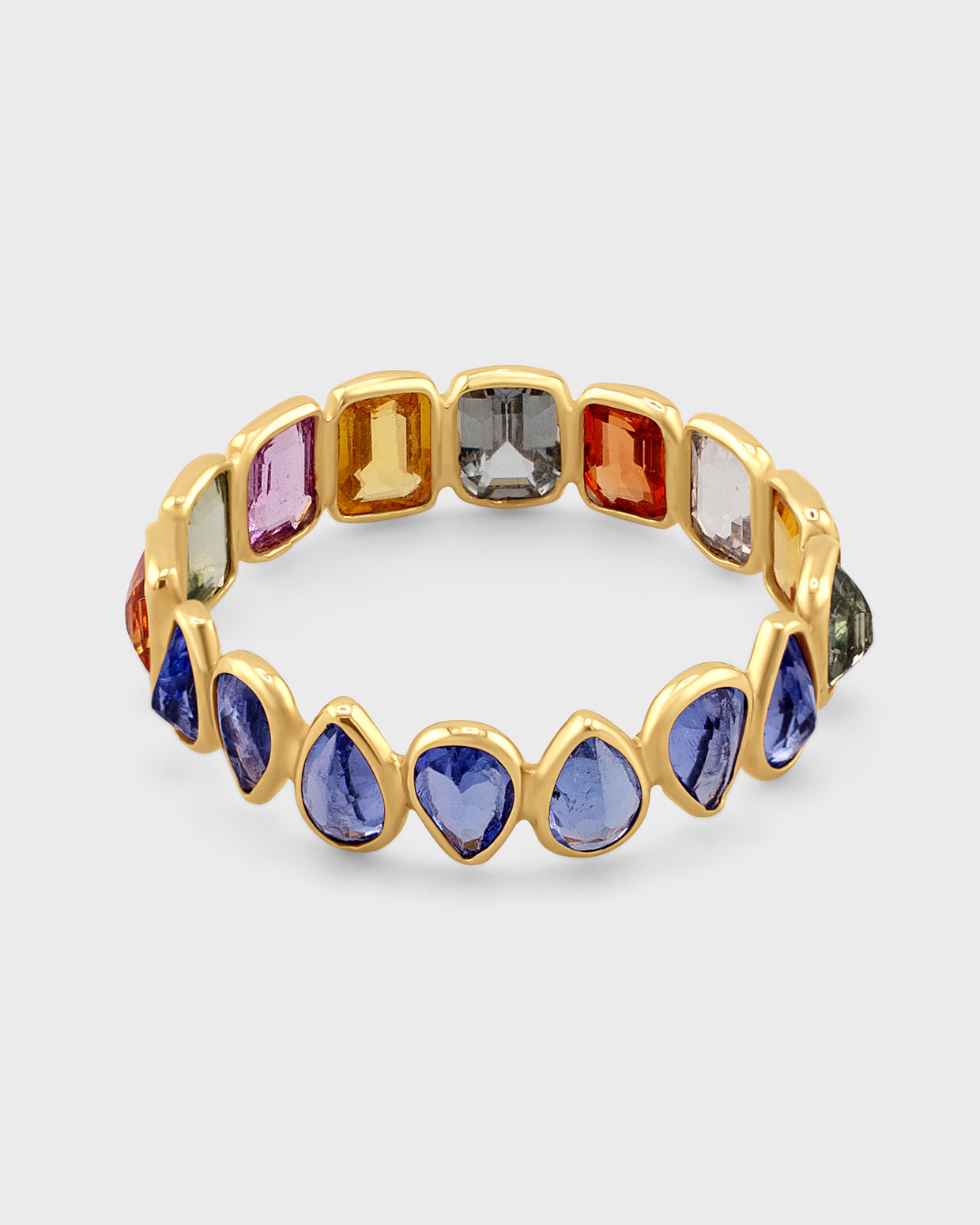 Chakra Two Sided Rainbow Sapphire & Blue Sapphire Gold Bezel Ring