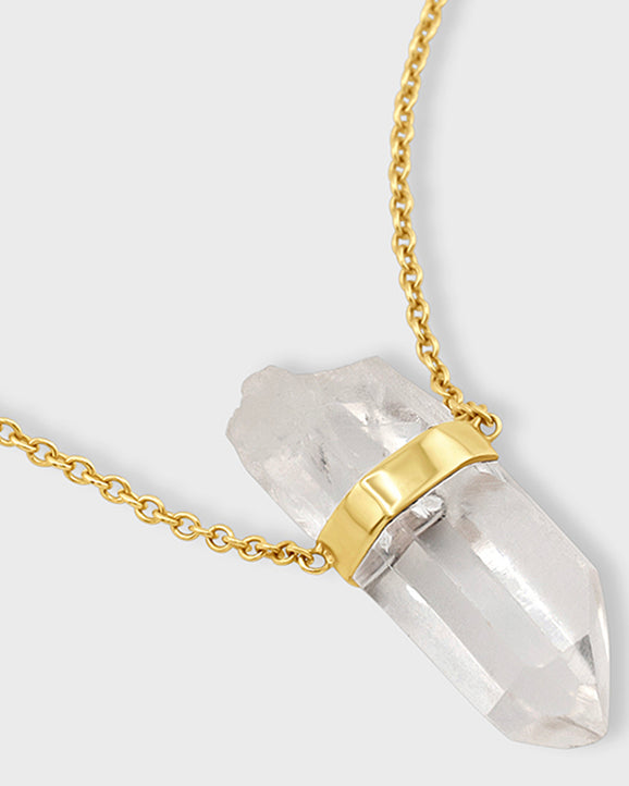Men's Crystalline Crystal Quartz Gold Bar Necklace