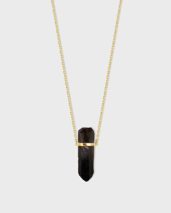 Men's Crystalline Smoky Quartz Gold Bar Necklace