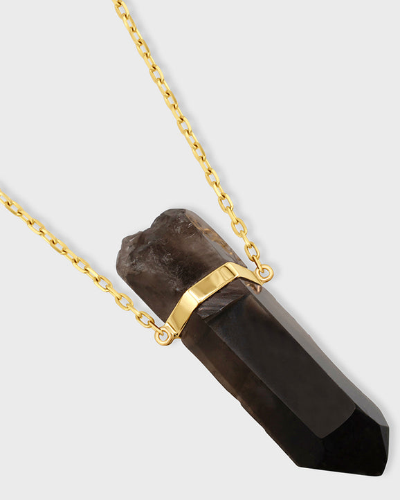 Men's Crystalline Smoky Quartz Gold Bar Necklace