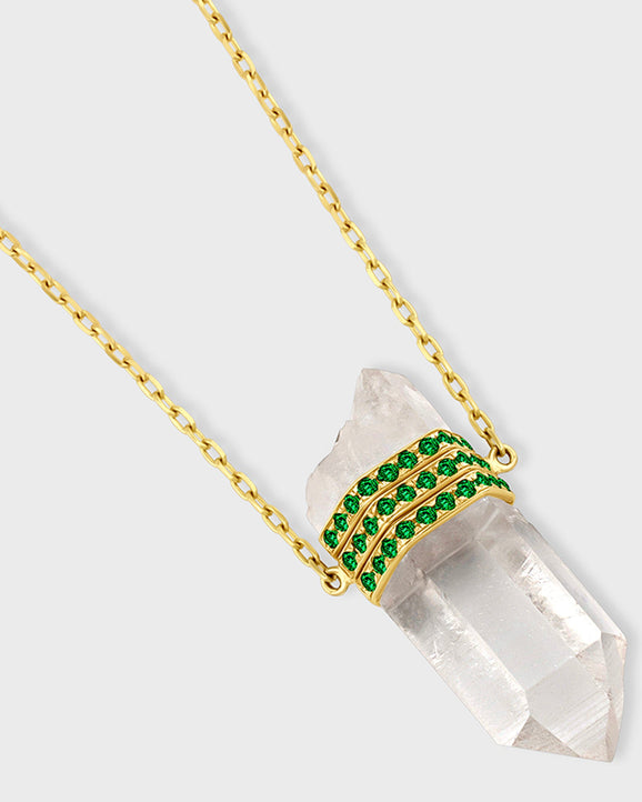 Crystalline Crystal Quartz Triple Emerald Bar Necklace