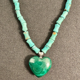 Love Malachite Diamond Heart Turquoise Necklace