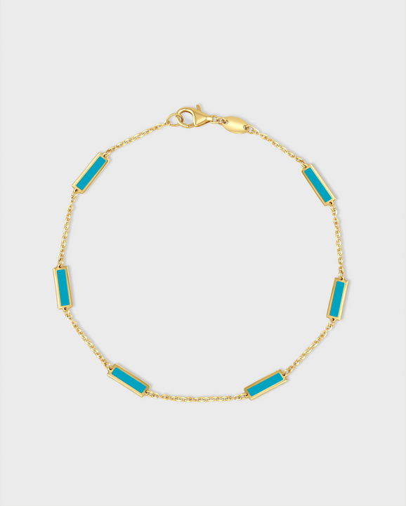 Marquet Turquoise Gold Bar Chain Bracelet