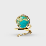 Nevada Mona Lisa Turquoise Diamond Halo Spiral Ring