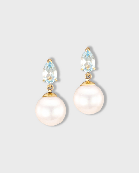 Ocean Blue Topaz Classic Pearl Earrings