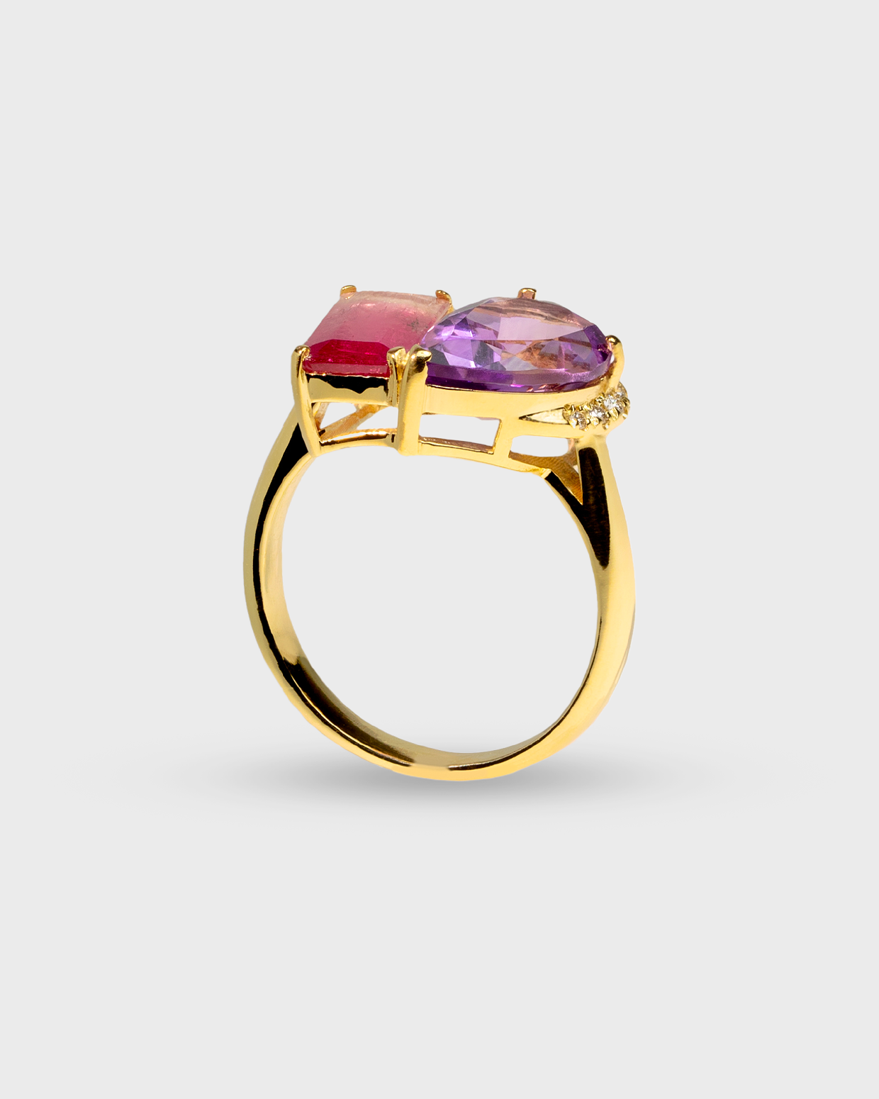 Treasure Rainbow Tourmaline & Amethyst Moi Et Toi Diamond Ring