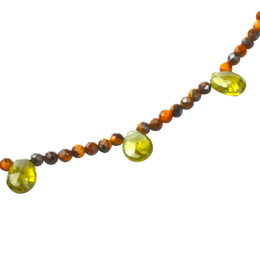 Arizona Tigers Eye Necklace with Peridot Drops