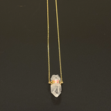 Double Sapphire Bar Crystal Quartz Necklace
