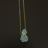 Aquamarine Natural Hourglass Gold Bar Necklace