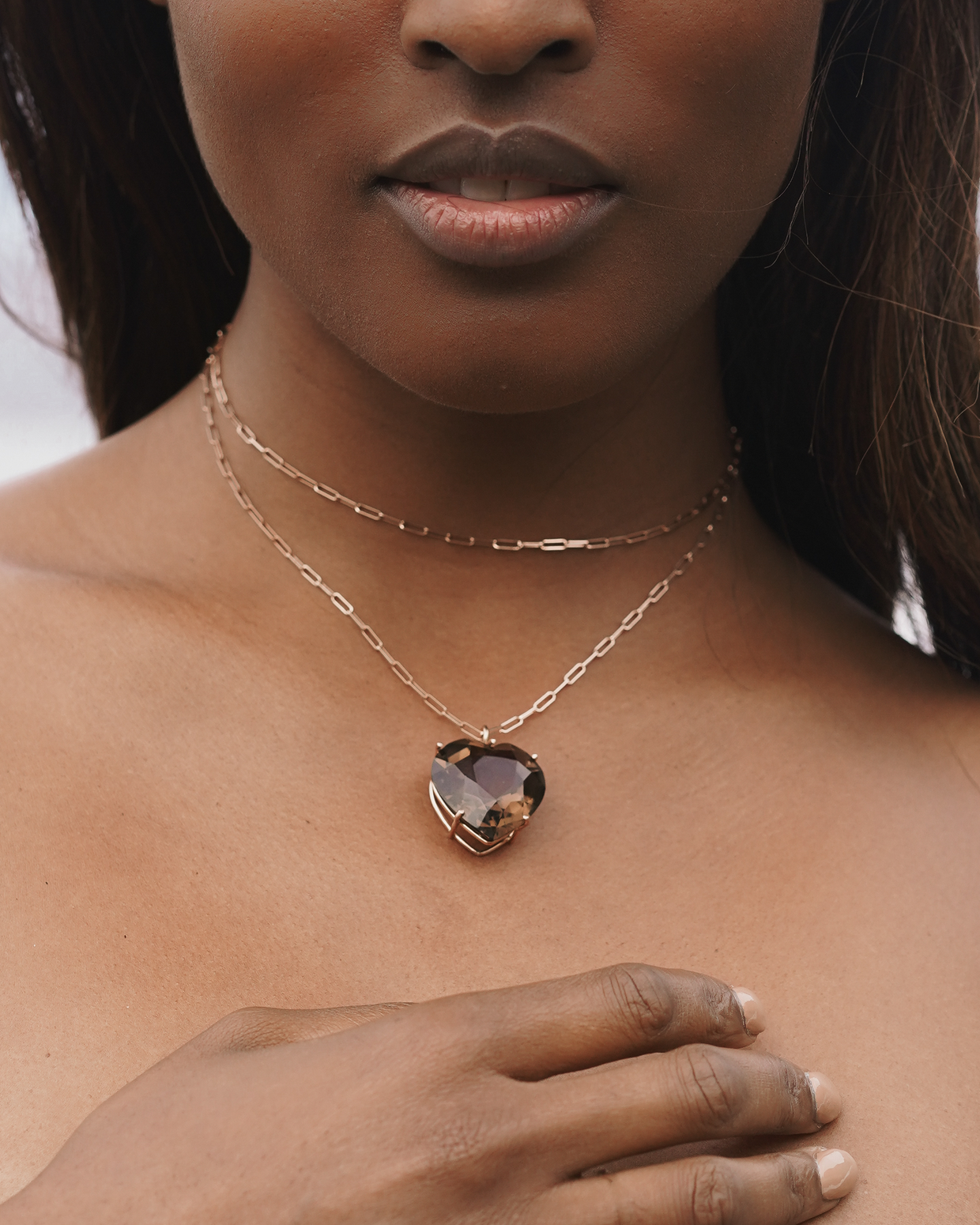 Love Smoky Quartz Gemstone Heart Necklace