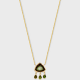 Treasure Green Tourmaline Slice Triple Dangle Necklace