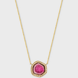 Treasure Pink Tourmaline Slice Diamond Halo Necklace