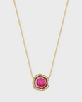 Treasure Pink Tourmaline Slice Diamond Halo Necklace