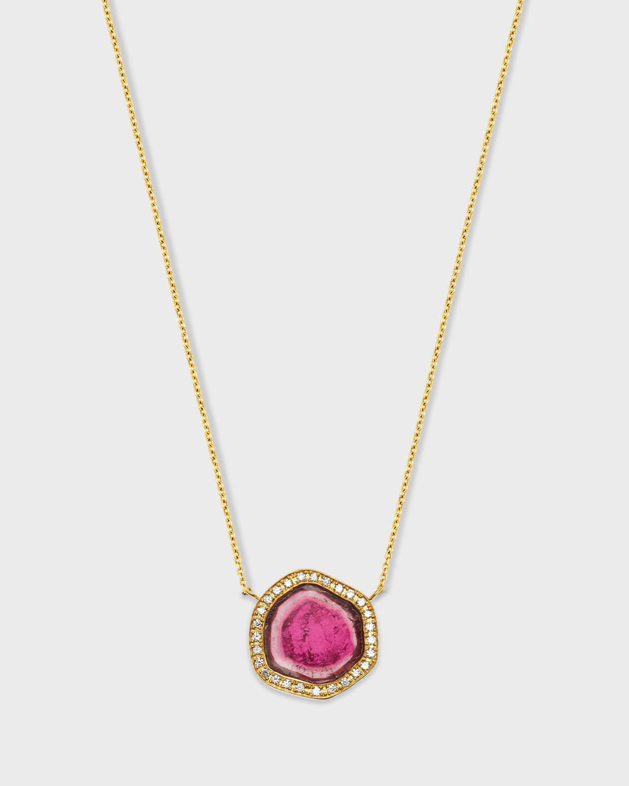 Treasure Pink Tourmaline Slice Diamond Halo Necklace