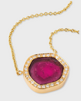 Treasure Pink Tourmaline Slice Diamond Halo Necklace