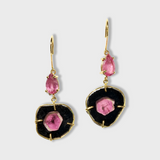 Treasure Pink Black Tourmaline Slice Earrings