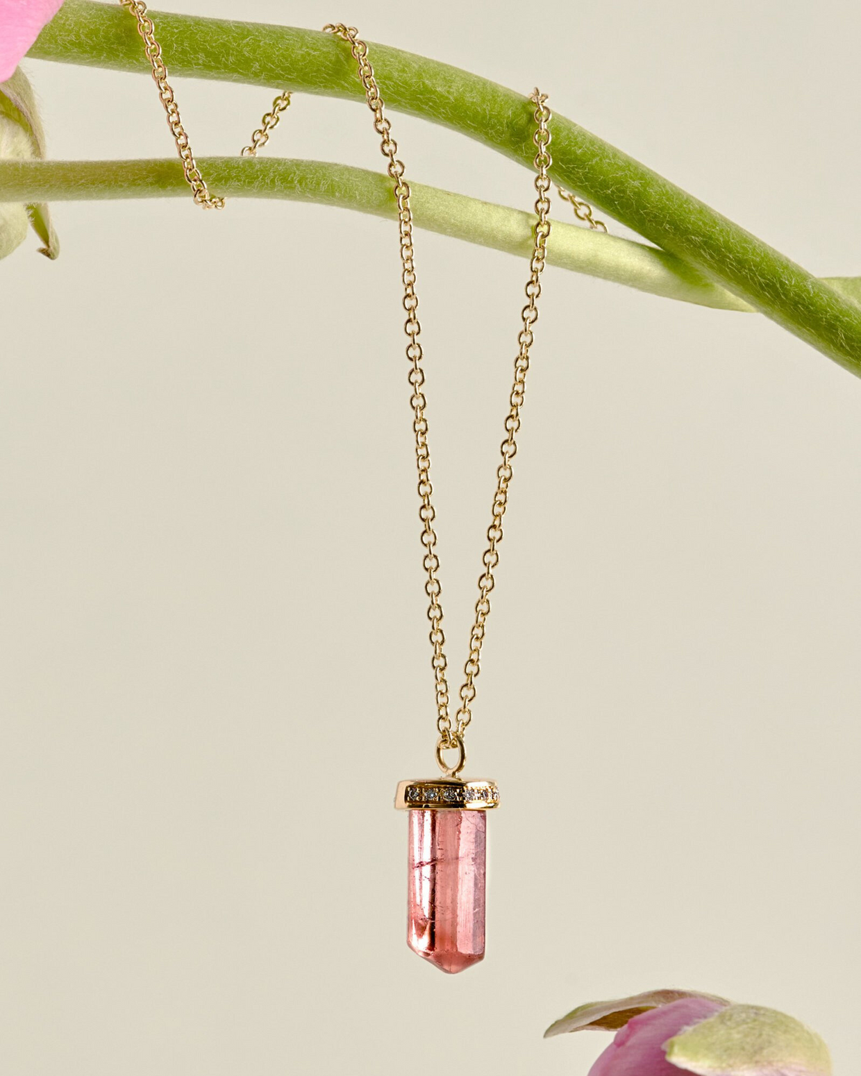 Treasure Pink Tourmaline Diamond Cap Necklace