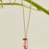 Crystalline Pink Tourmaline Diamond Cap Necklace