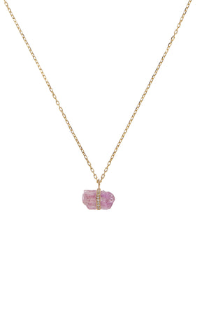 Crystalline Pink Topaz Diamond Center Bar Charm Necklace