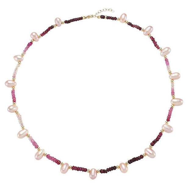 Necklace, Mala Ruby Zoisite, Garnet, Pink Topaz, White FW Pearls, SS, 38 