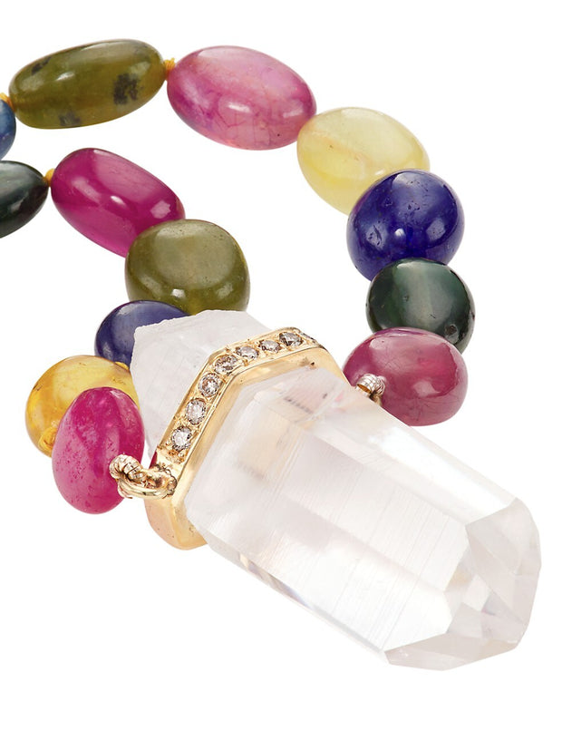 Arizona Rainbow Sapphire Smooth Candy Diamond Crystal Quartz Necklace