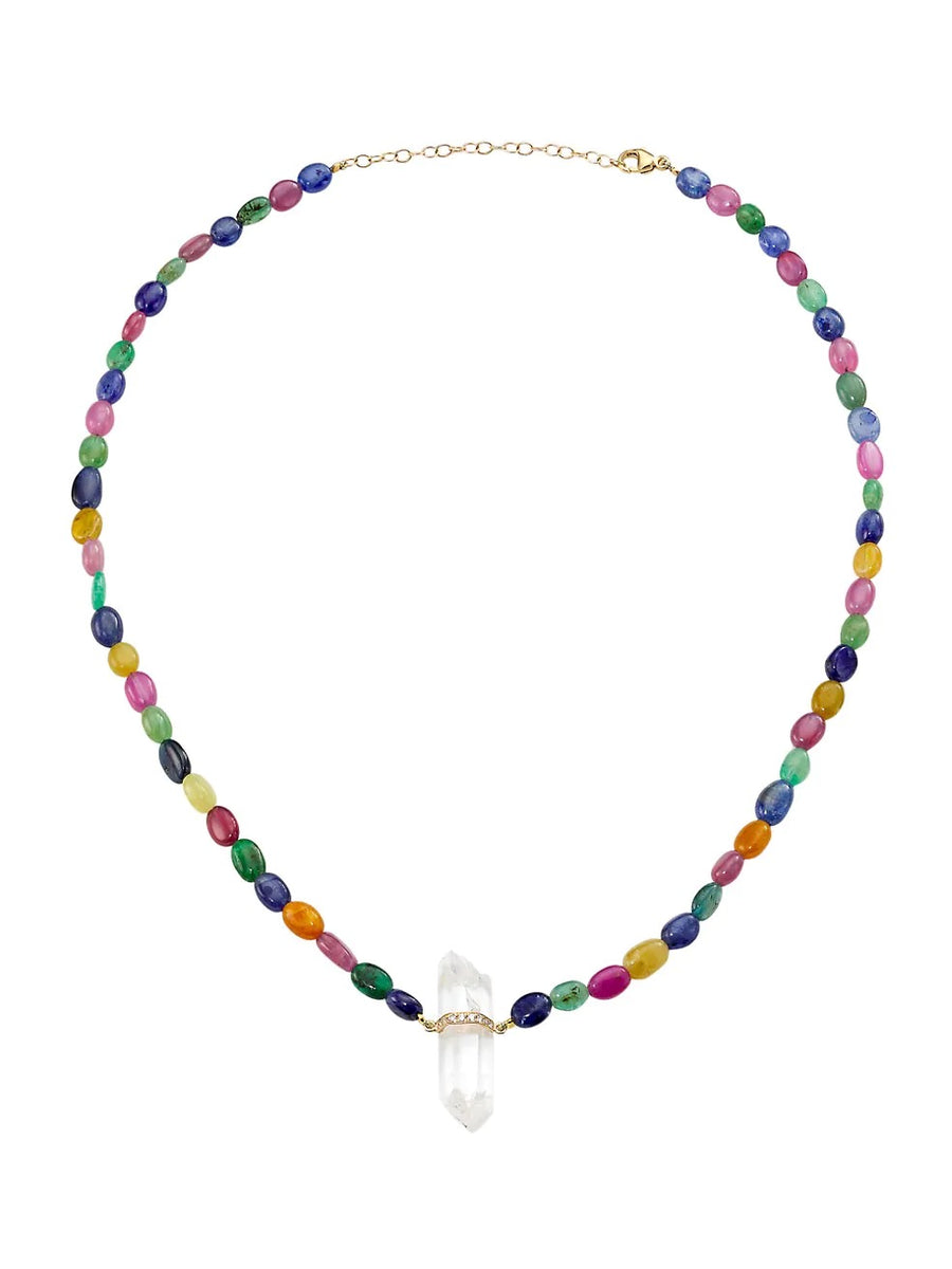 Arizona Rainbow Sapphire Smooth Candy Diamond Crystal Quartz Necklace
