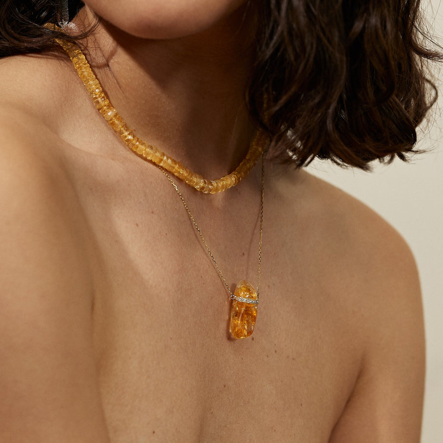 Crystalline Citrine Diamond Bar Necklace