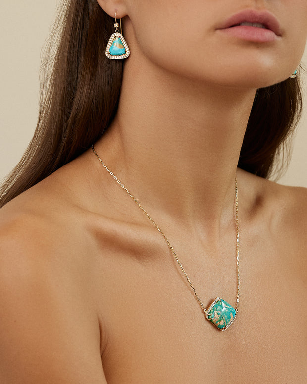 Mona Lisa Turquoise Diamond Halo Earrings