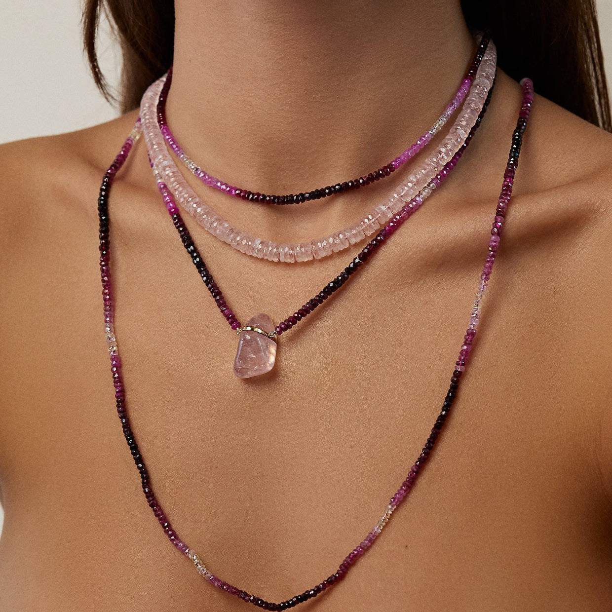 Aurora Rose Quartz Faceted Gemstone Necklace