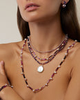 Arizona Ombre Ruby Pearl Gold Bead Double Long Necklace