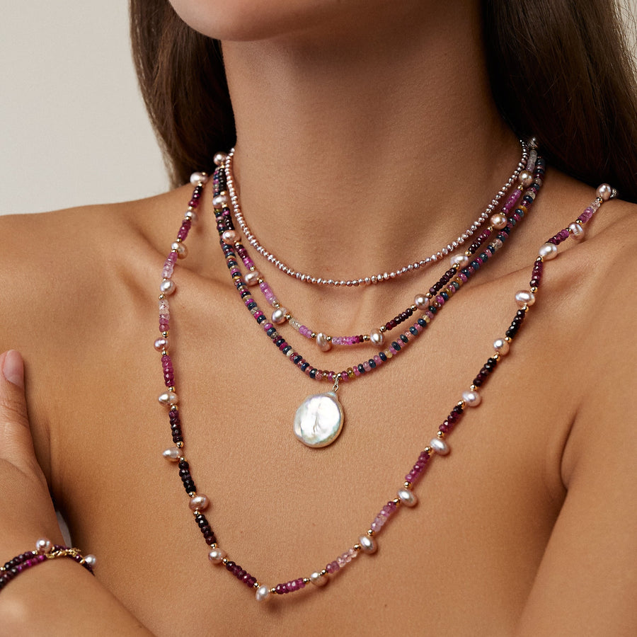Arizona Rainbow Candy Sapphire Pearl Charm Necklace