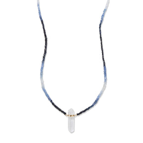 Arizona Ombre Blue Sapphire Crystal Quartz Gold Bar Necklace