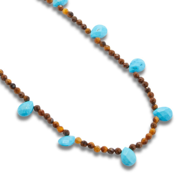 Arizona Tigers Eye with Turquoise Tear Drops Necklace