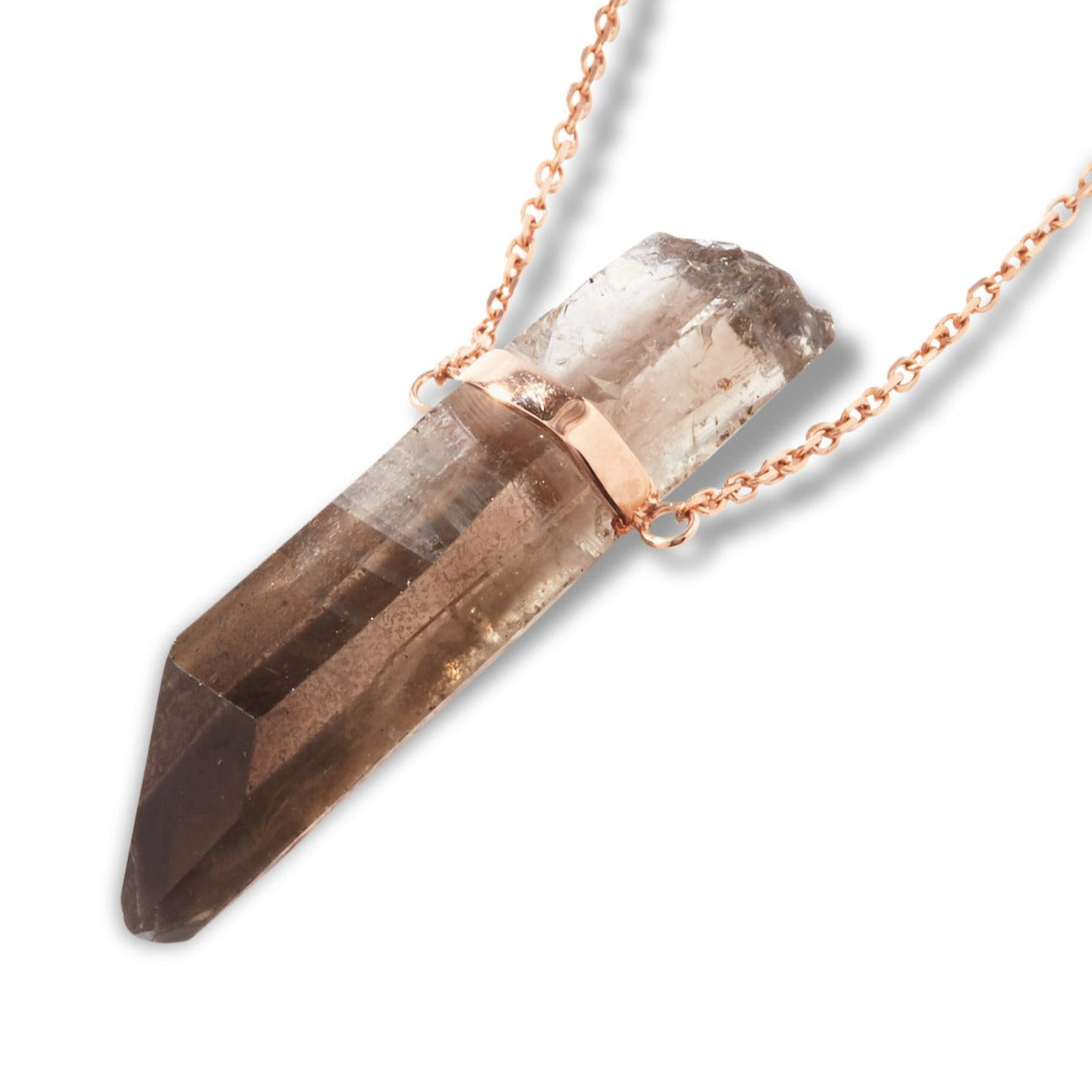 Crystalline Smoky Quartz Rose Gold Bar Necklace