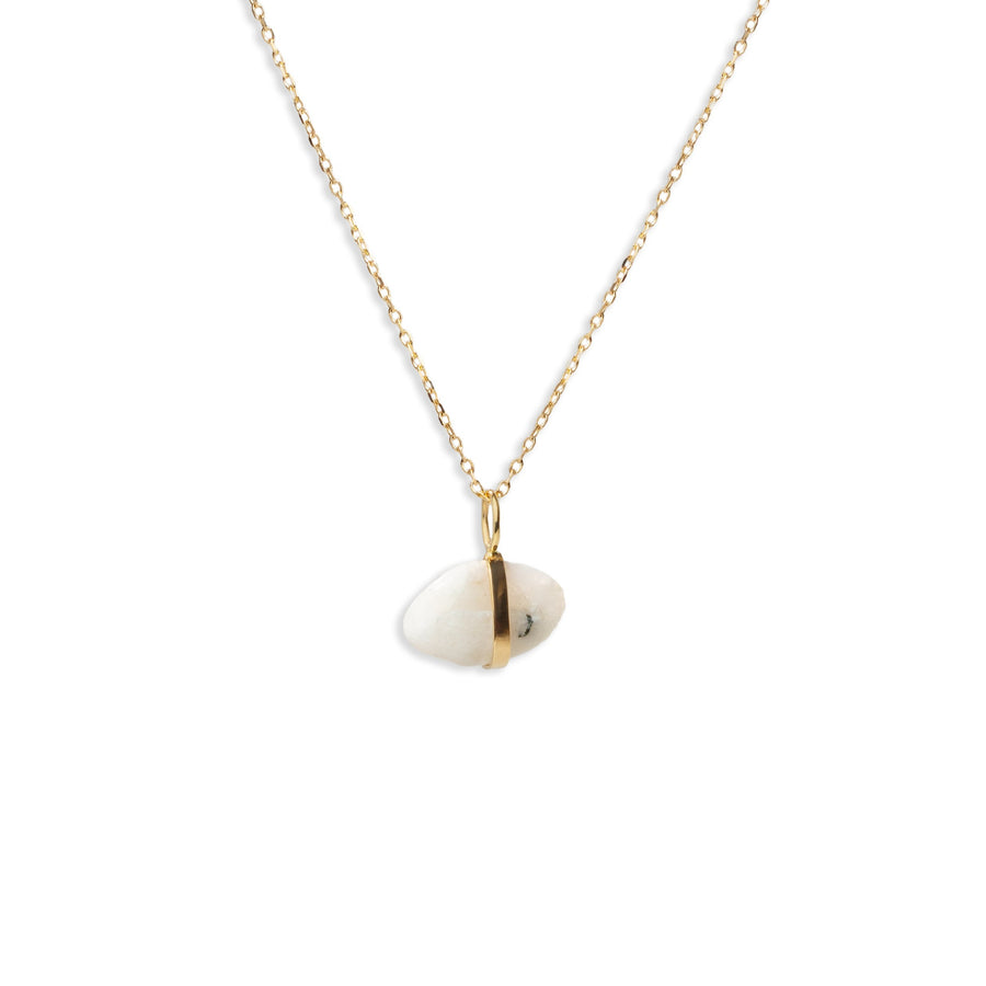 June Birthstone Rainbow Moonstone Gold Bar Charm Necklace