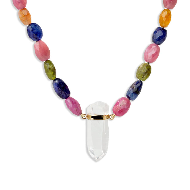 Arizona Rainbow Sapphire Faceted Candy Crystal Quartz Necklace