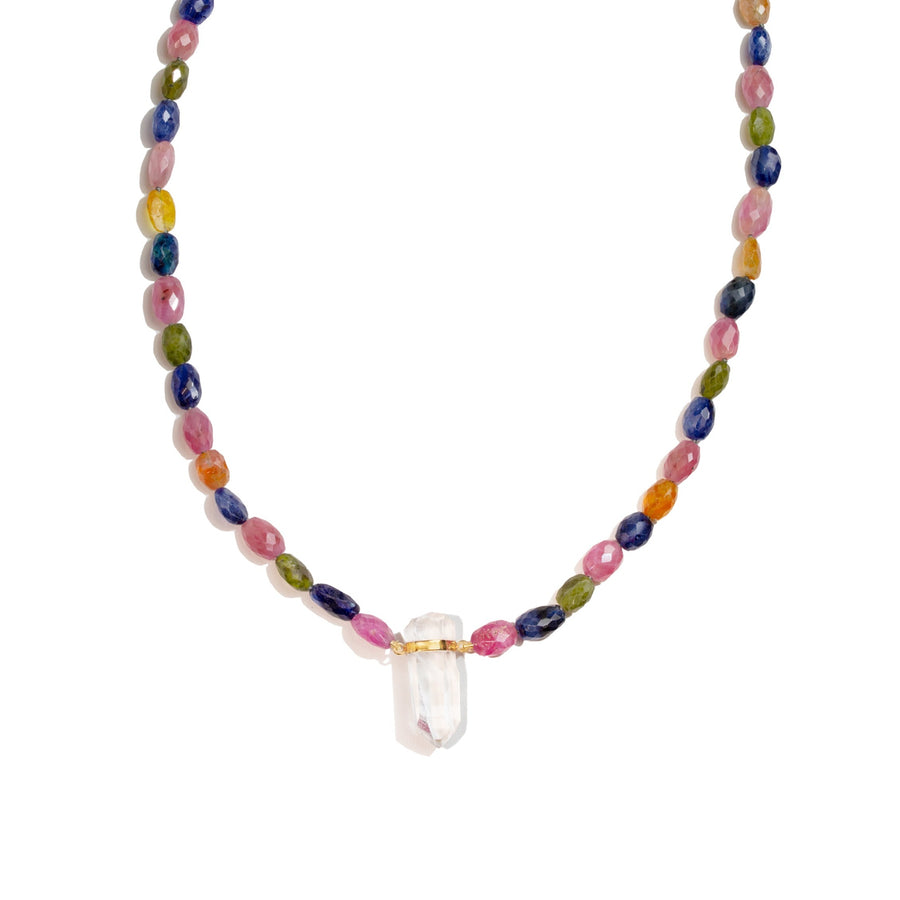 Arizona Rainbow Sapphire Faceted Candy Crystal Quartz Necklace