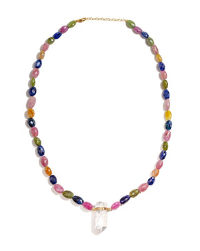 Arizona Rainbow Sapphire Faceted Candy Crystal Quartz Necklace