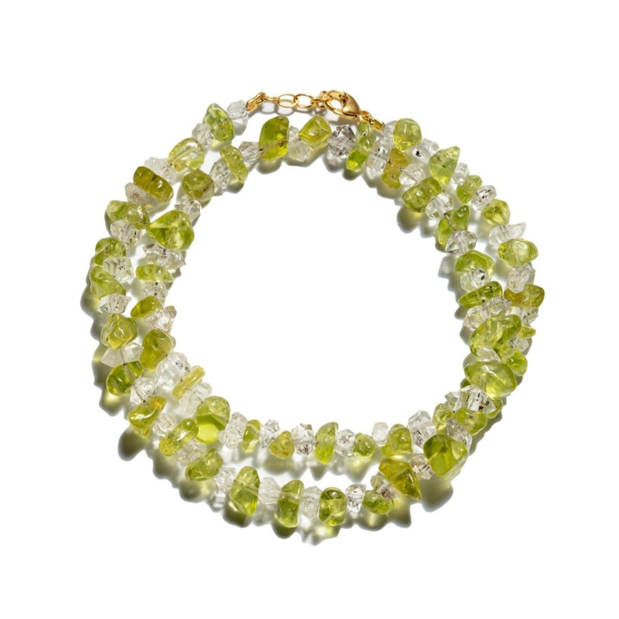 Gaia Peridot and Herkimer Diamond Double Wrap Bracelet