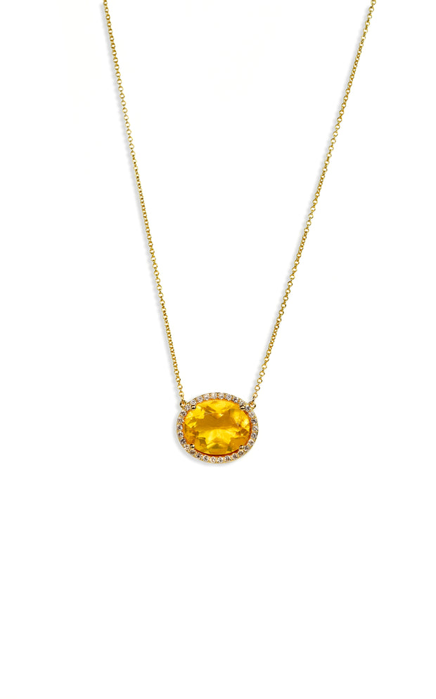 Canary Fire Opal Diamond Halo Necklace