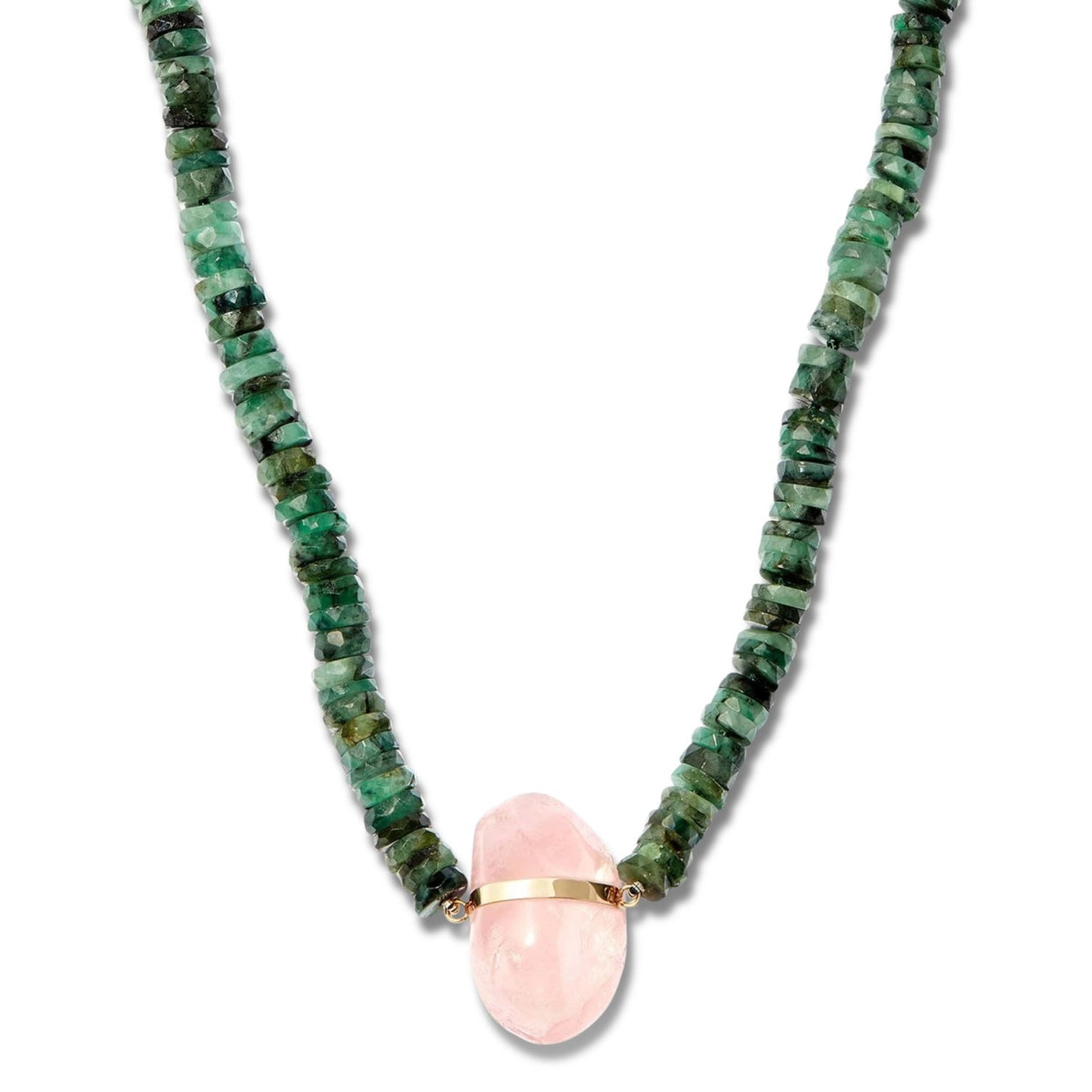 Aurora Emerald Rose Quartz Charm Necklace