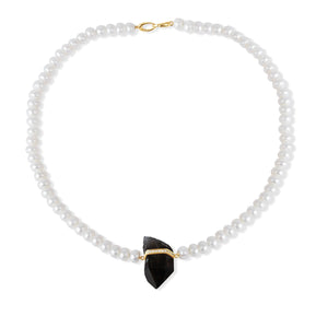 Ocean Jumbo Pearl Smoky Quartz Diamond Charm Necklace