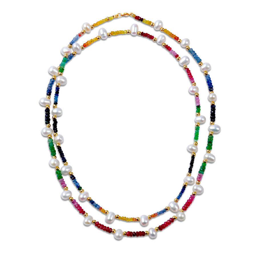 Arizona Rainbow Sapphire Pearl Long Necklace