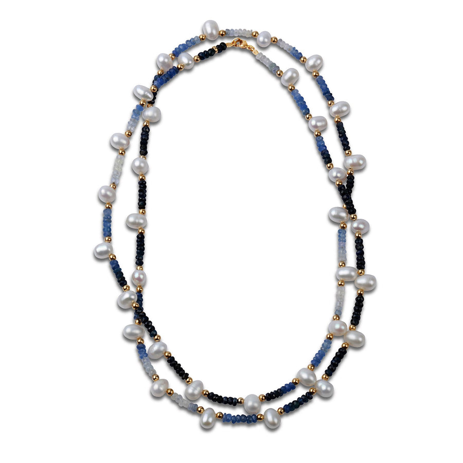 Arizona Blue Sapphire Pearl Long Necklace