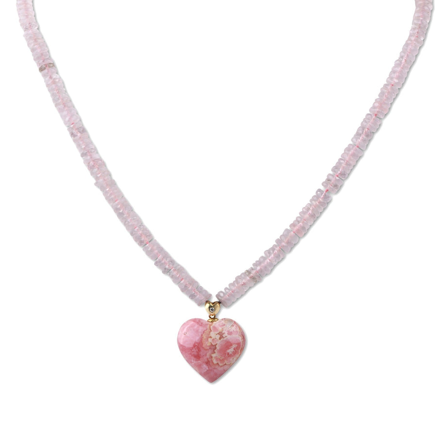 Atlas Rose Quartz Rhodochrosite Diamond Heart Necklace
