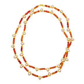 Arizona Carnelian Pearl Gold Bead Double Strand Necklace