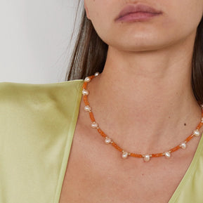 Arizona Carnelian Pearl Gold Bead Necklace