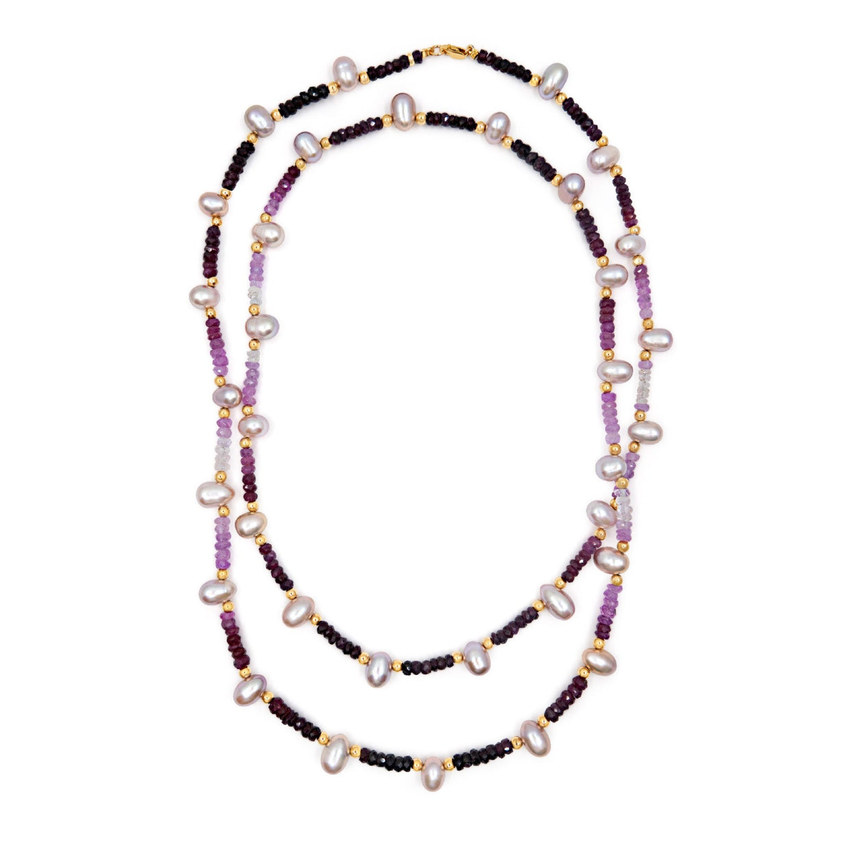 Arizona Ombre Ruby Pearl Gold Bead Double Strand Necklace