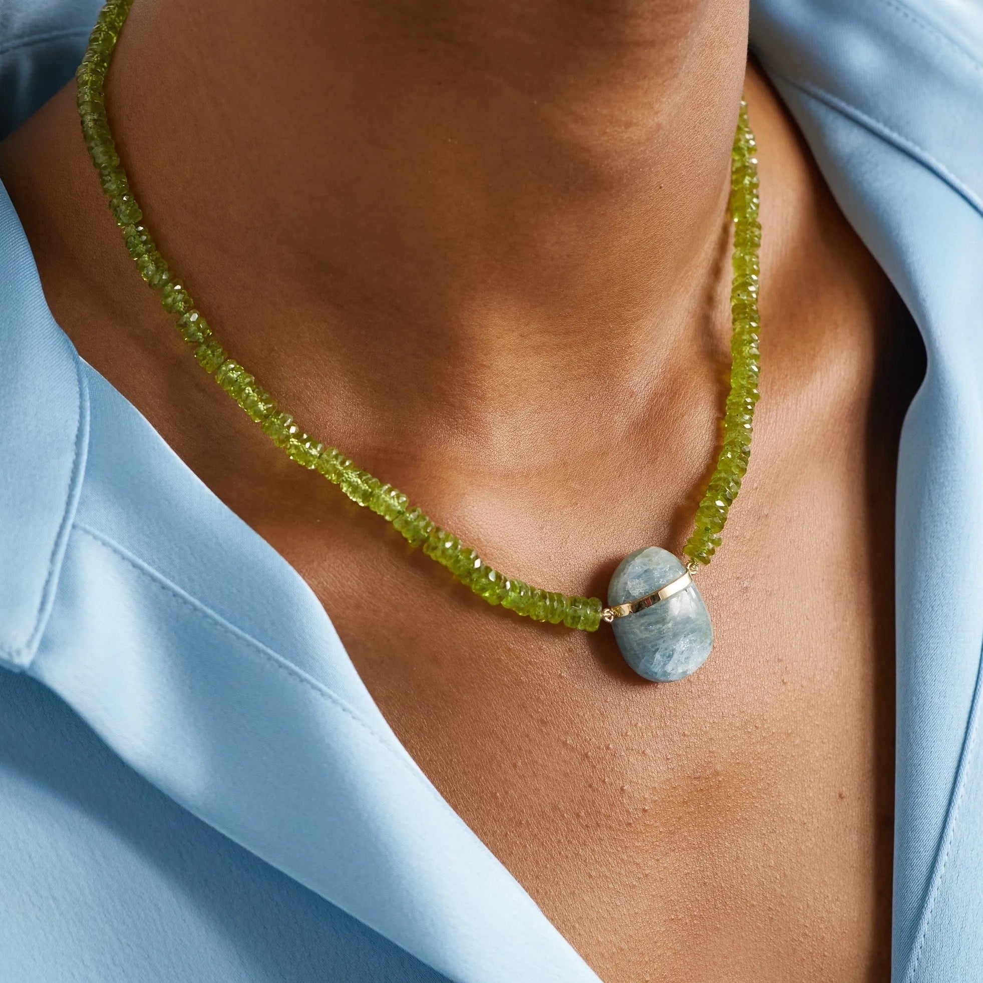 Shanti Shop - Raw Aquamarine Rough Stone Natural Pendant Necklace