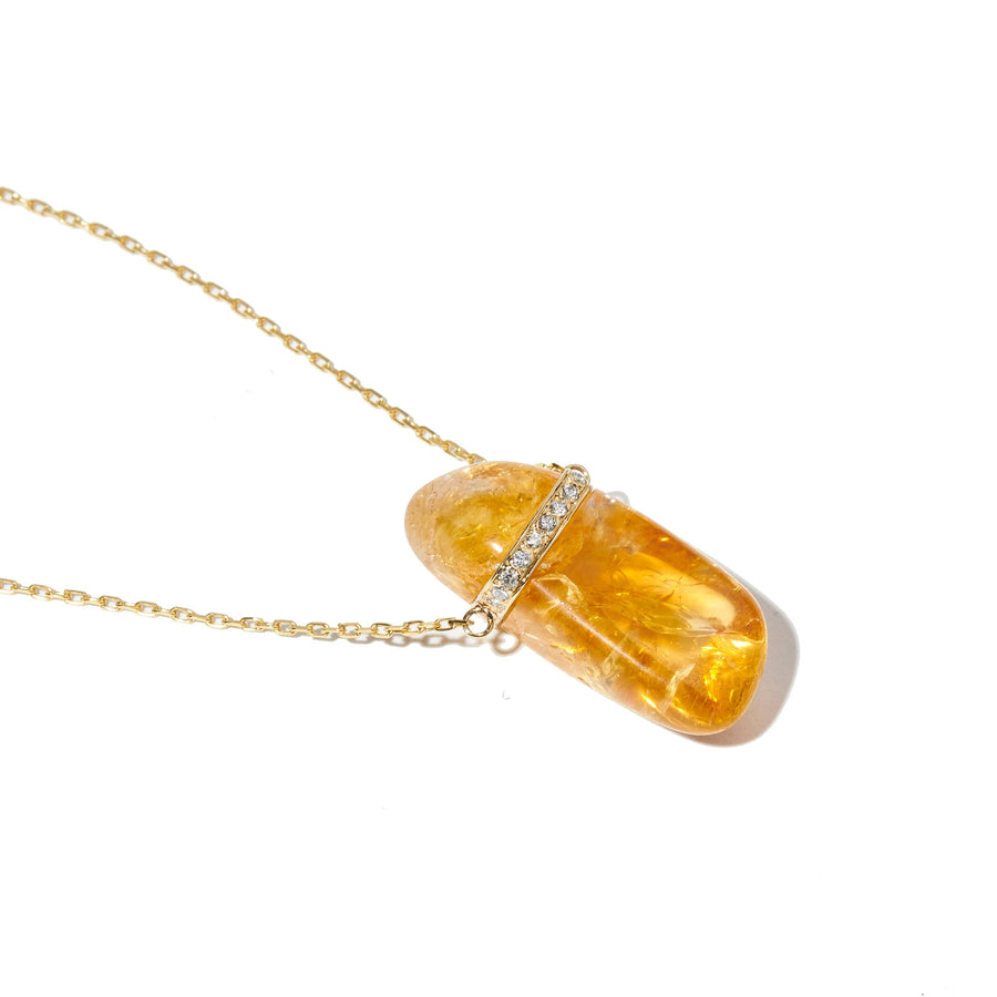 Crystalline Citrine Diamond Bar Necklace